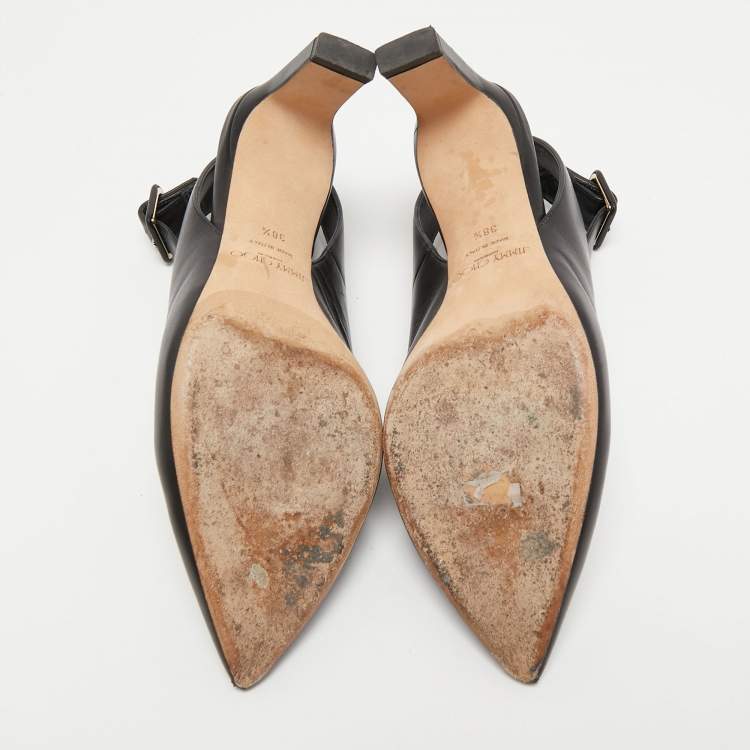 Pre Owned Jimmy Choo Black Leather Marc Fisher Carry Pumps Size 38.5