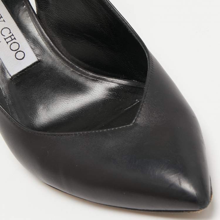 Pre Owned Jimmy Choo Black Leather Marc Fisher Carry Pumps Size 38.5