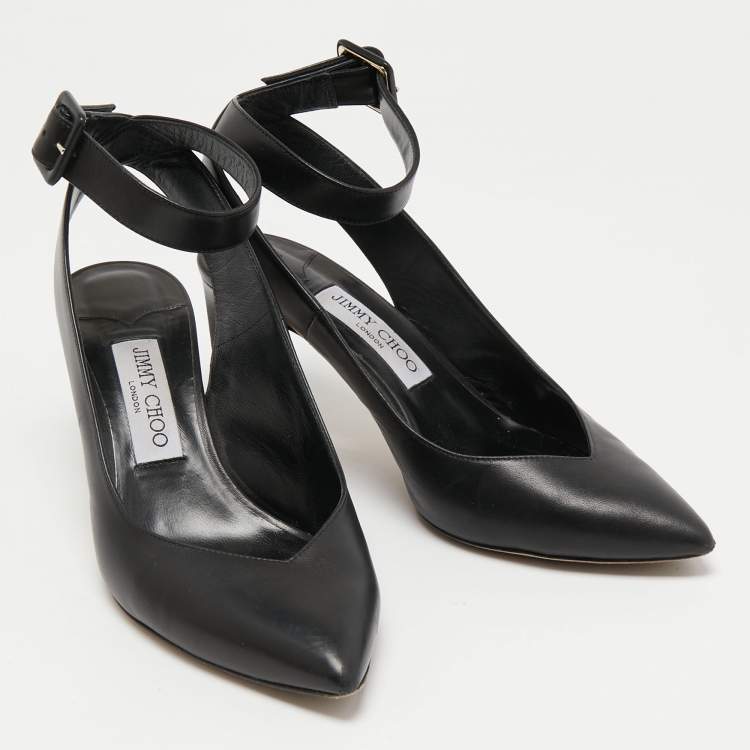 Pre Owned Jimmy Choo Black Leather Marc Fisher Carry Pumps Size 38.5