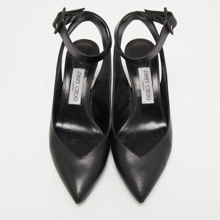 Pre Owned Jimmy Choo Black Leather Marc Fisher Carry Pumps Size 38.5