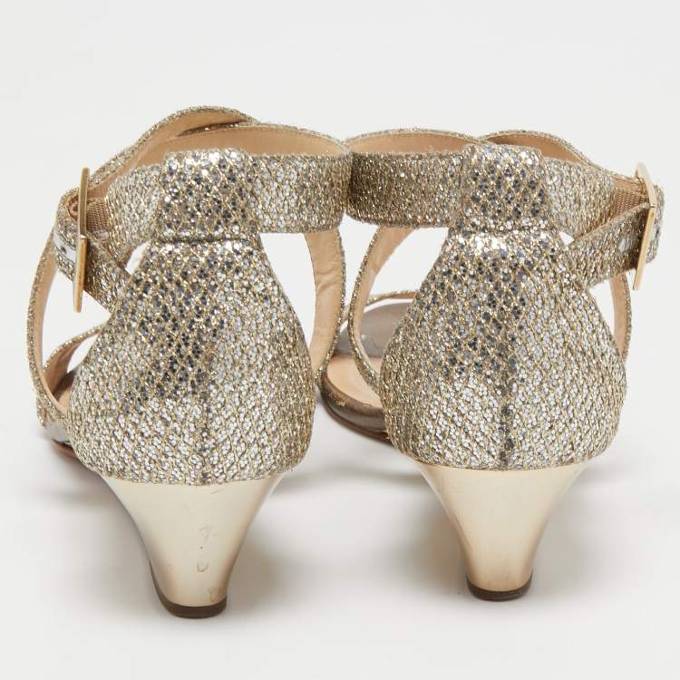 Pre Owned Jimmy Choo Gold/Silver Lurex Fabric Fearne Sandals Size 39