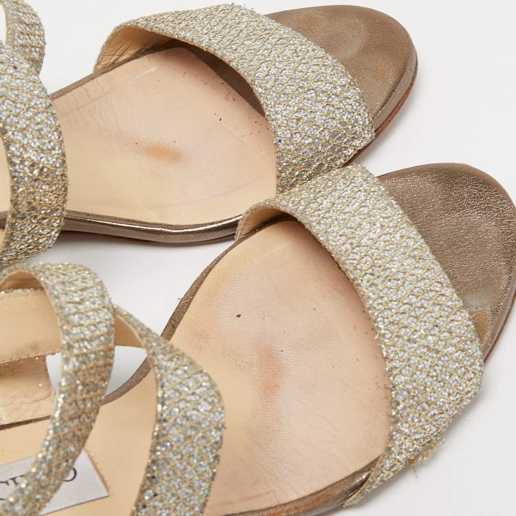 Pre Owned Jimmy Choo Gold/Silver Lurex Fabric Fearne Sandals Size 39