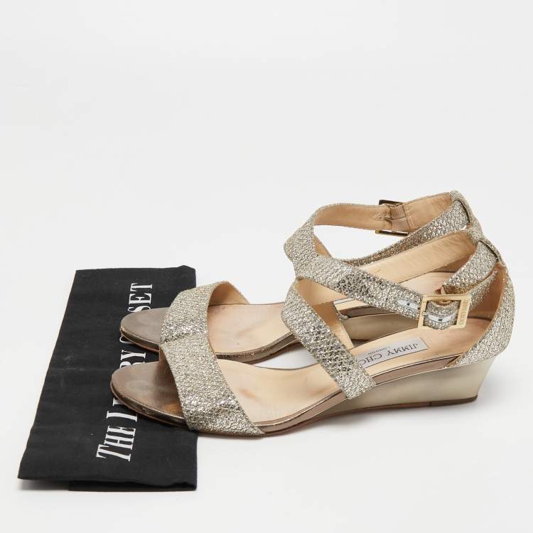 Pre Owned Jimmy Choo Gold/Silver Lurex Fabric Fearne Sandals Size 39