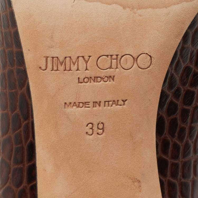 Pre Owned Jimmy Choo Brown Croc Embossed Leather  Love Pumps Size 39