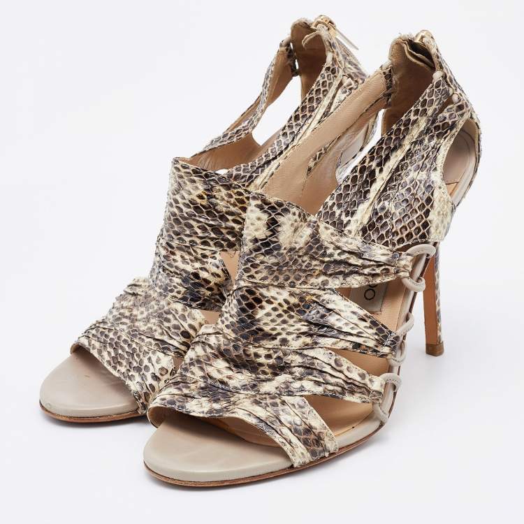 Pre Owned Jimmy Choo Beige/Brown Python Leather Open Toe Pumps Size 38