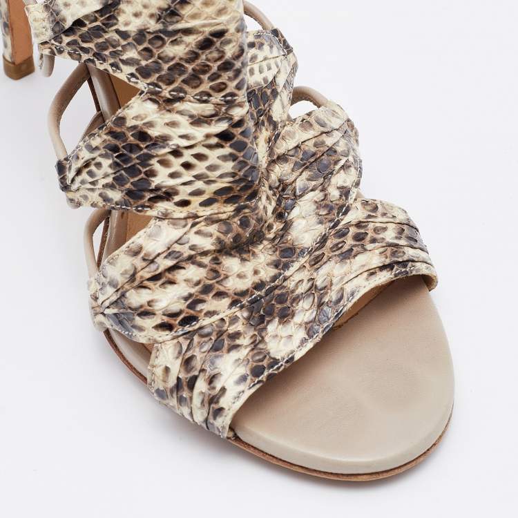 Pre Owned Jimmy Choo Beige/Brown Python Leather Open Toe Pumps Size 38