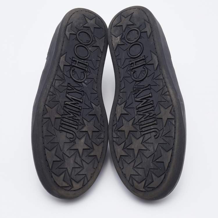 Pre Owned Jimmy Choo Black Patent Leather and Stretch Band Slip On Sneakers Size 38.5