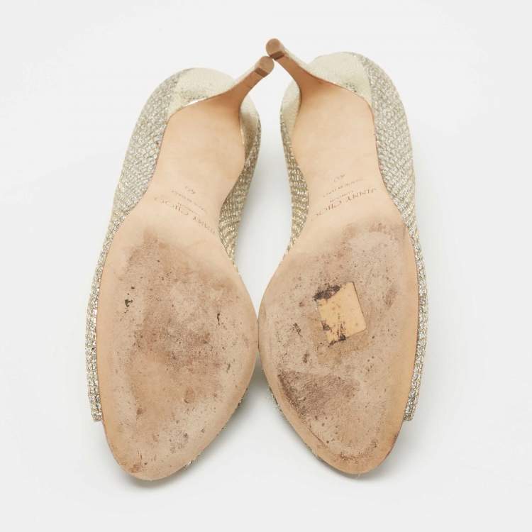 مملوكة مسبقًا Jimmy Choo Gold/Silver Glitter Isabel Peep Toe Pumps Size 40