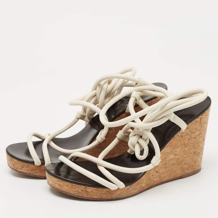 مملوكة مسبقًا Jimmy Choo White Leather Allis Sandals Size 39.5
