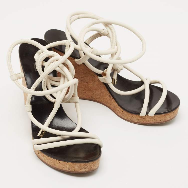 مملوكة مسبقًا Jimmy Choo White Leather Allis Sandals Size 39.5