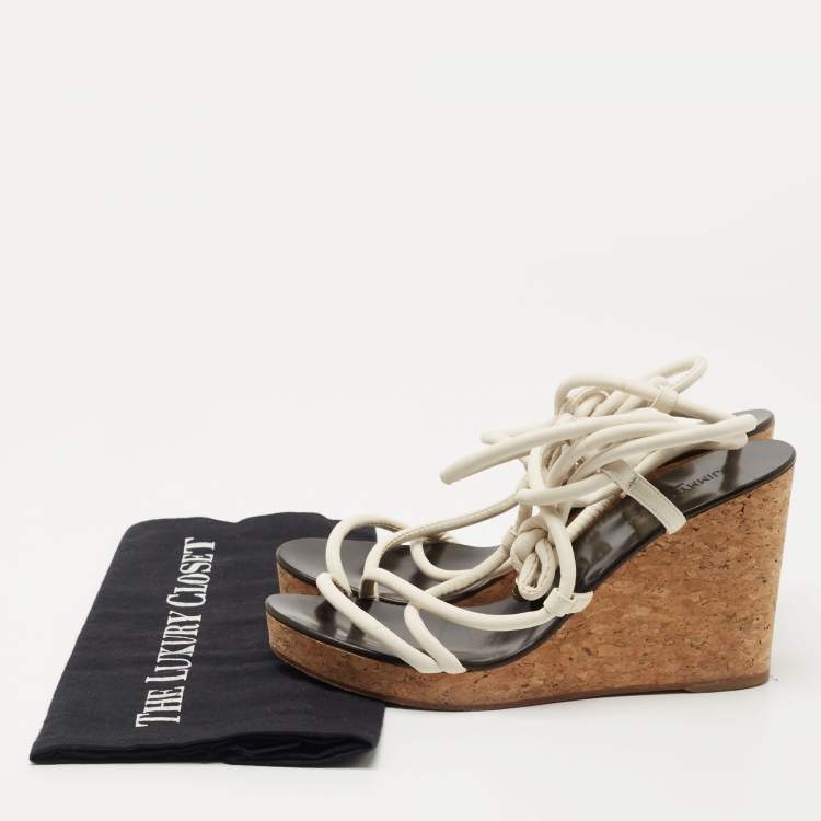 مملوكة مسبقًا Jimmy Choo White Leather Allis Sandals Size 39.5