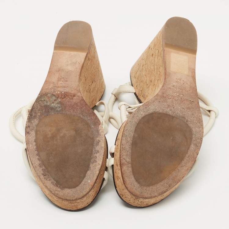 مملوكة مسبقًا Jimmy Choo White Leather Allis Sandals Size 39.5