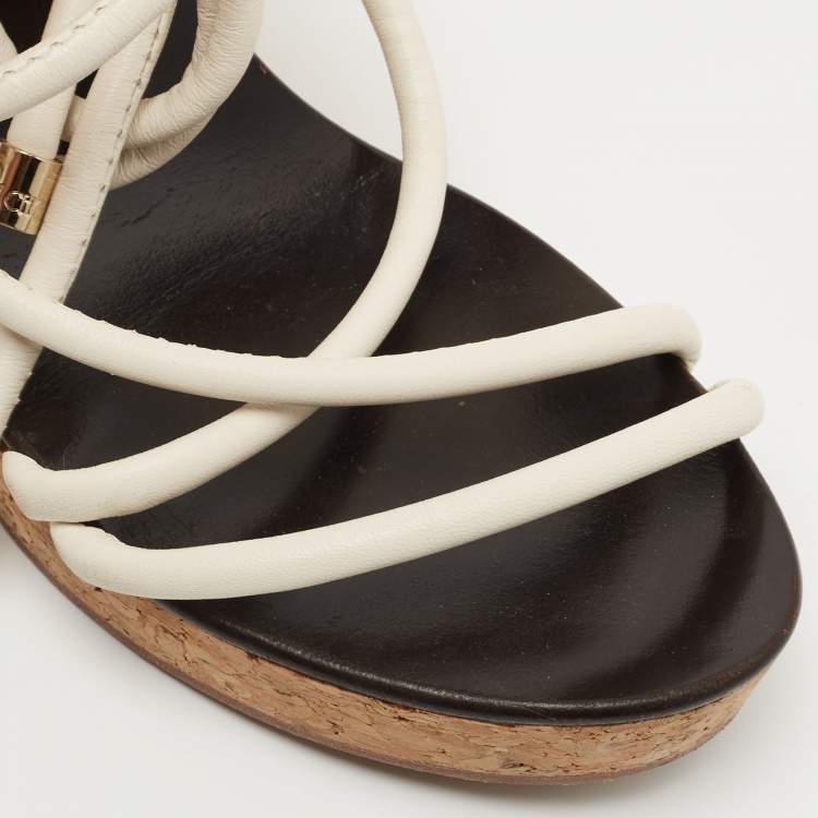 مملوكة مسبقًا Jimmy Choo White Leather Allis Sandals Size 39.5