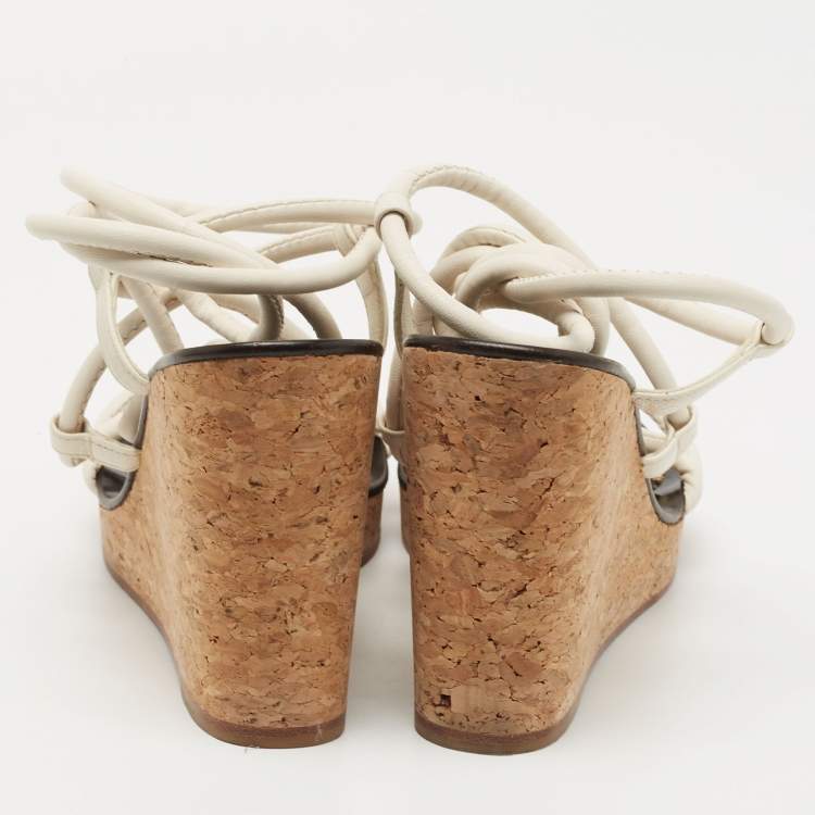 مملوكة مسبقًا Jimmy Choo White Leather Allis Sandals Size 39.5