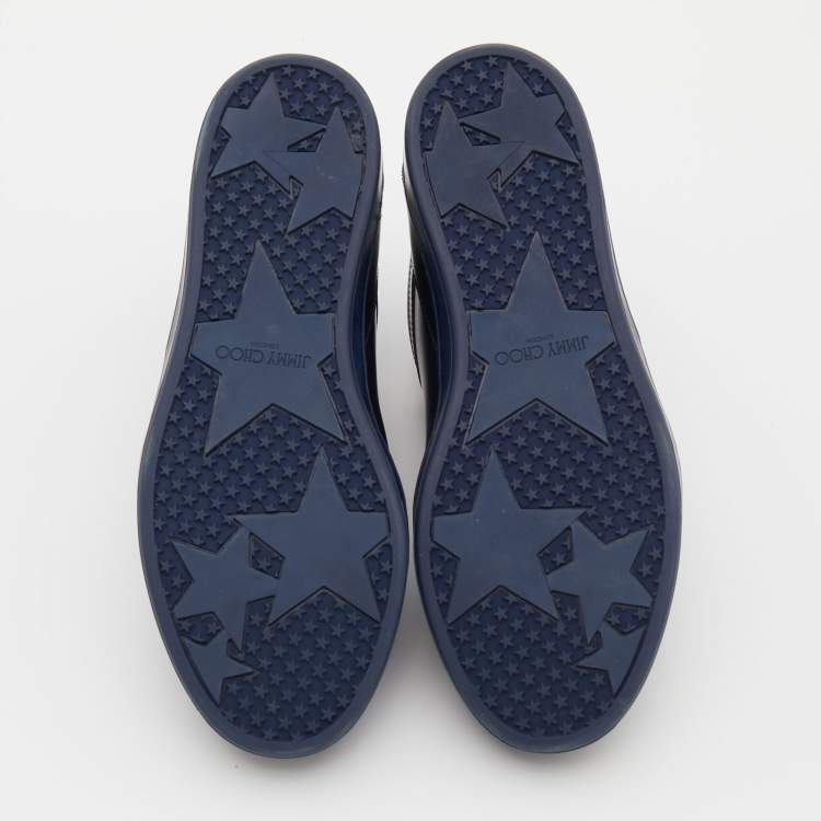 Pre Owned Jimmy Choo Navy Blue Leather Low Top Sneakers Size 35