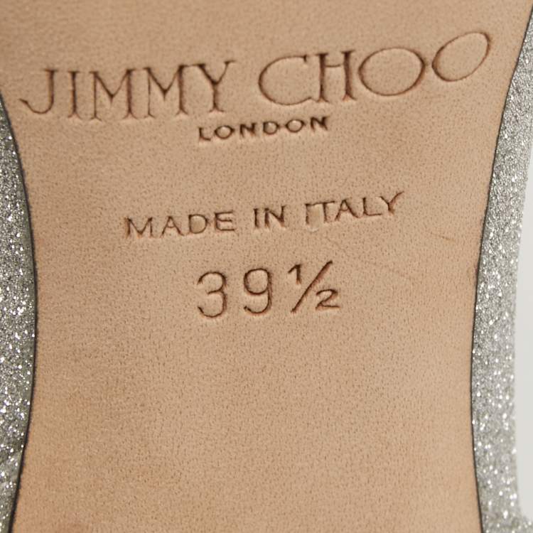 Pre Owned Jimmy Choo Silver Glitter and Leather Ankle Strap Sandals Size 39.5