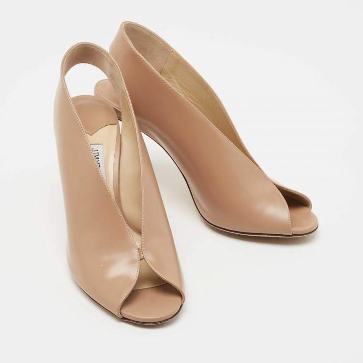 Pre Owned Jimmy Choo Beige Leather Shar Slingback Pumps Size 38