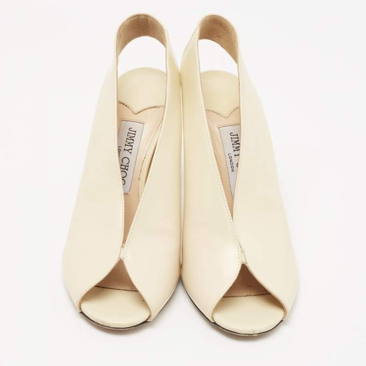 Pre Owned Jimmy Choo Cream Leather Shar Slingback Pumps Size 38