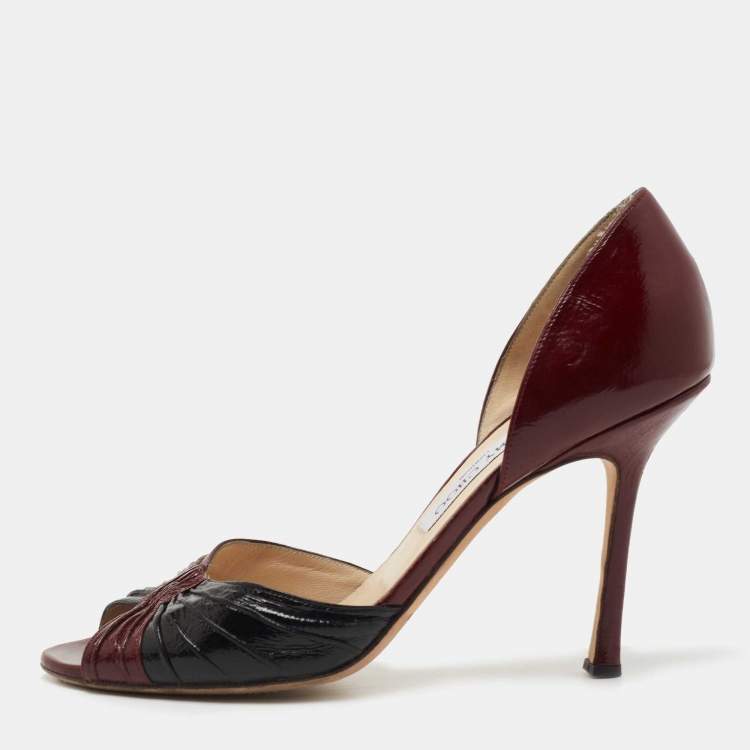 Pre Owned Jimmy Choo Burgundy/Black Eel Leather Open Toe D'osary Pumps Size 39.5