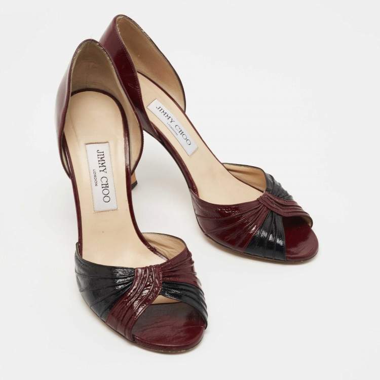 Pre Owned Jimmy Choo Burgundy/Black Eel Leather Open Toe D'osary Pumps Size 39.5