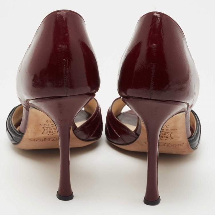 Pre Owned Jimmy Choo Burgundy/Black Eel Leather Open Toe D'osary Pumps Size 39.5