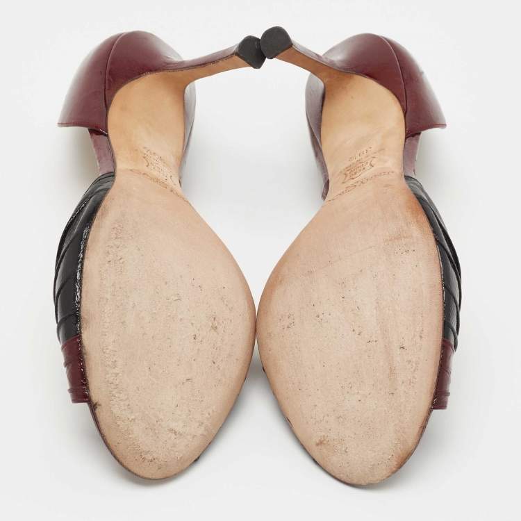 Pre Owned Jimmy Choo Burgundy/Black Eel Leather Open Toe D'osary Pumps Size 39.5