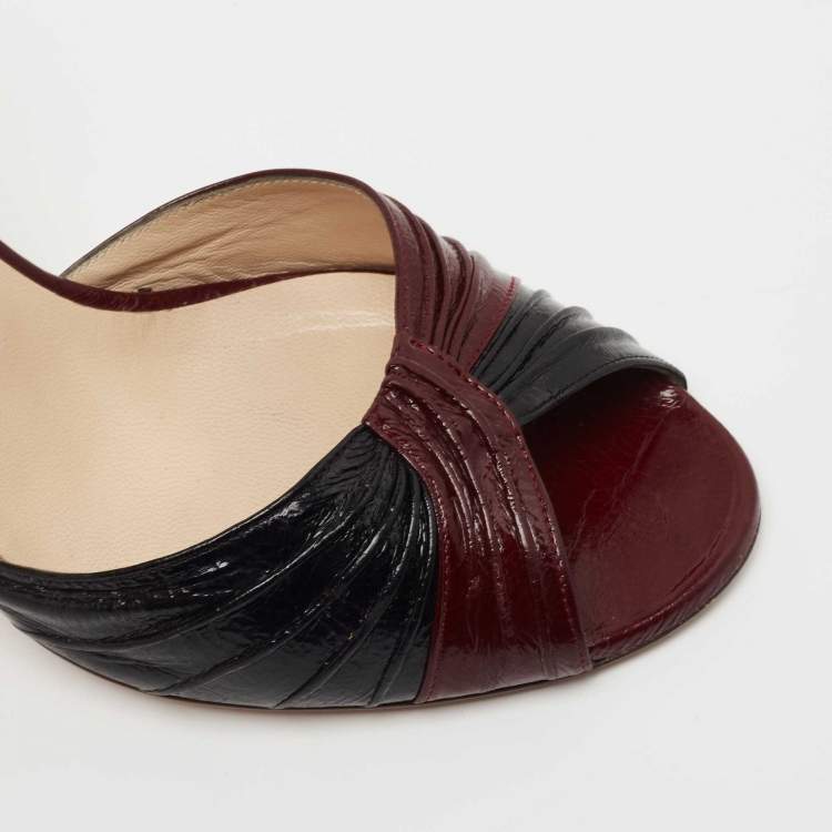 Pre Owned Jimmy Choo Burgundy/Black Eel Leather Open Toe D'osary Pumps Size 39.5