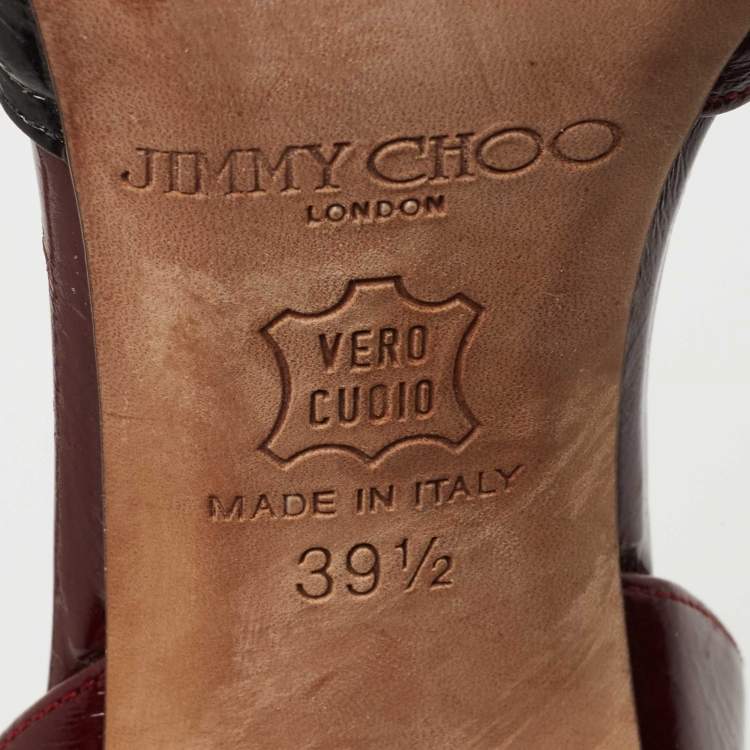 Pre Owned Jimmy Choo Burgundy/Black Eel Leather Open Toe D'osary Pumps Size 39.5