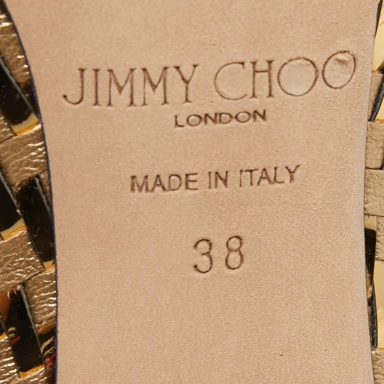 Pre Owned Jimmy Choo Gold Woven Leather Pointed Toe Pumps Size 38