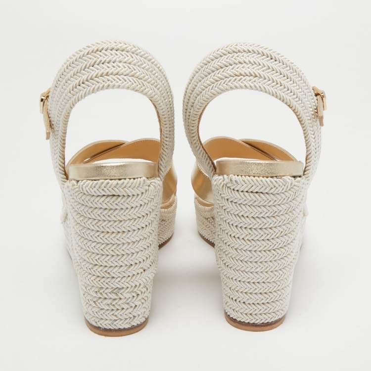 Pre Owned Jimmy Choo Gold Leather Dellena Wedge Sandals Size 38.5
