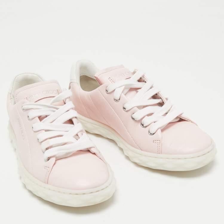 Pre Owned Jimmy Choo Pink Leather Diamond Sneakers Size 35