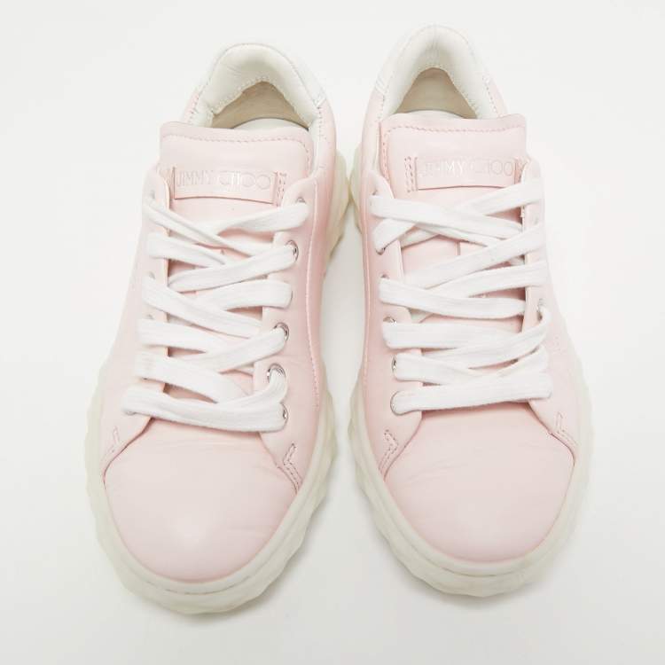 Pre Owned Jimmy Choo Pink Leather Diamond Sneakers Size 35