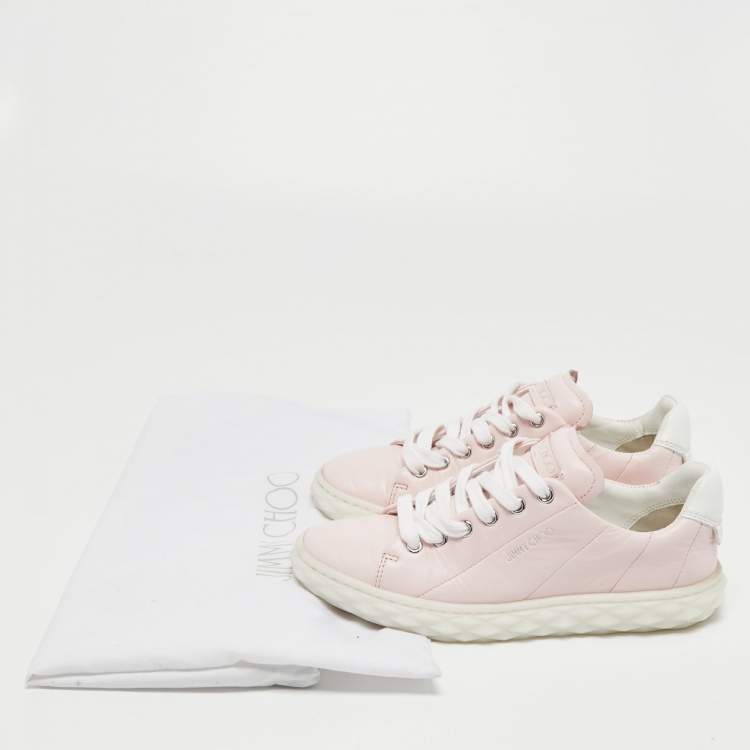 Pre Owned Jimmy Choo Pink Leather Diamond Sneakers Size 35