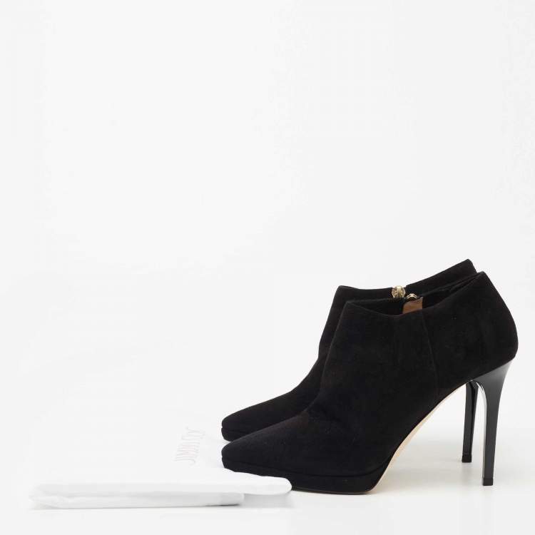 Pre Owned Jimmy Choo Black Suede Platform Ankle Booties Size 38