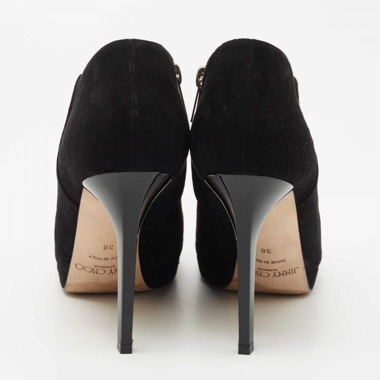 Pre Owned Jimmy Choo Black Suede Platform Ankle Booties Size 38