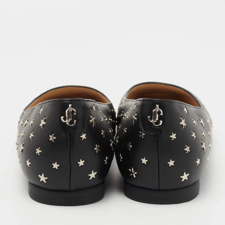 Pre Owned Jimmy Choo Black Leather Modell Star Ballet Flats Size 37.5