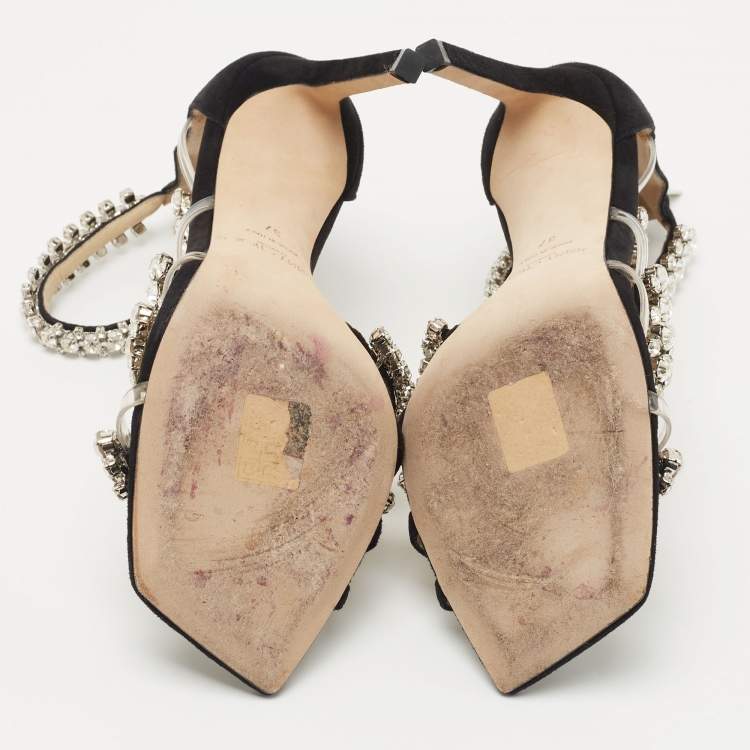 Pre Owned Jimmy Choo Black Suede Crystal Embellished Josefine Sandals Size 37