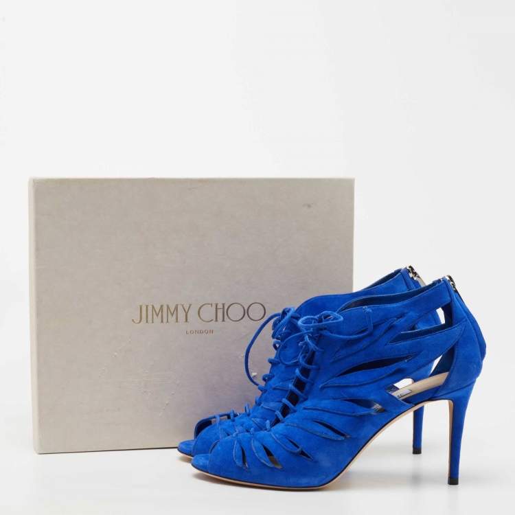 Pre Owned Jimmy Choo Blue Suede Lace Up Keena Sandals Size 39