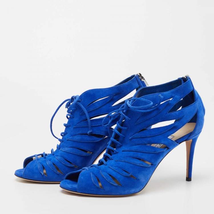 Pre Owned Jimmy Choo Blue Suede Lace Up Keena Sandals Size 39
