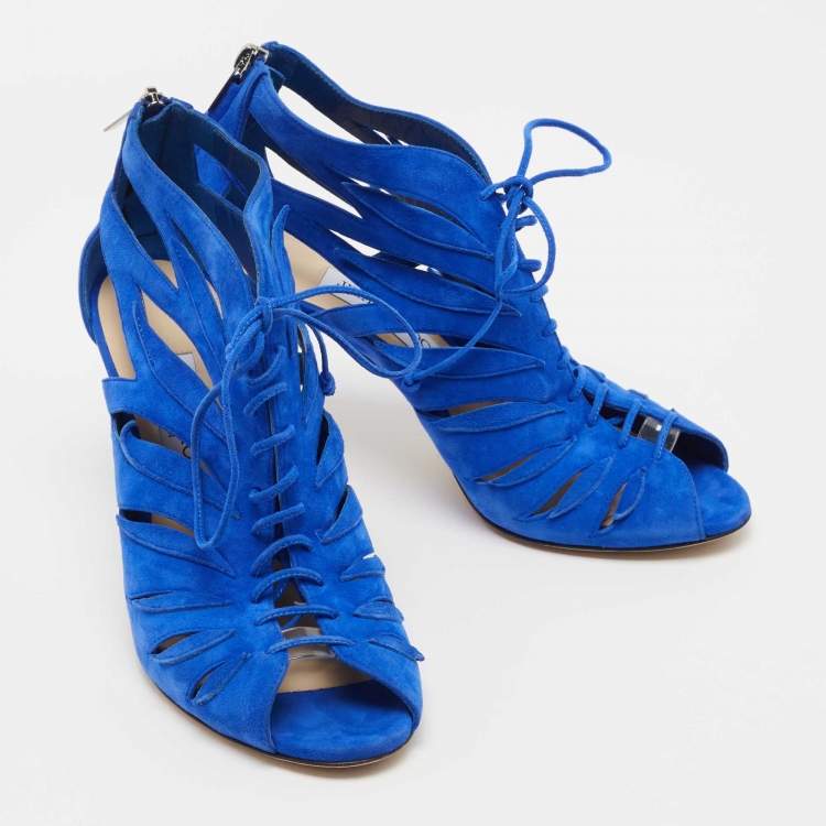 Pre Owned Jimmy Choo Blue Suede Lace Up Keena Sandals Size 39