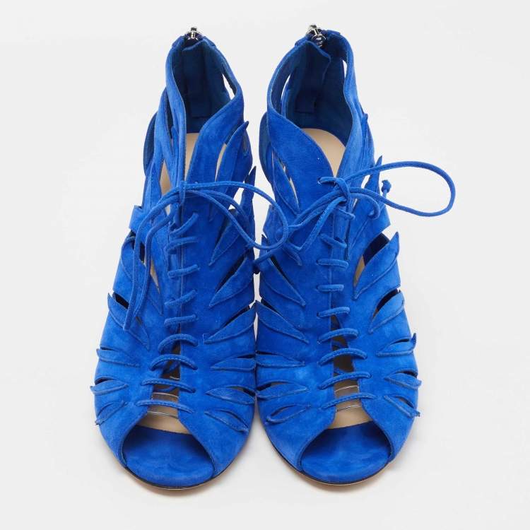 Pre Owned Jimmy Choo Blue Suede Lace Up Keena Sandals Size 39