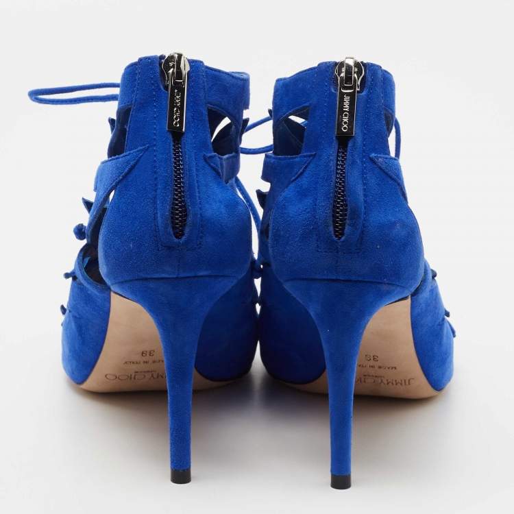 Pre Owned Jimmy Choo Blue Suede Lace Up Keena Sandals Size 39