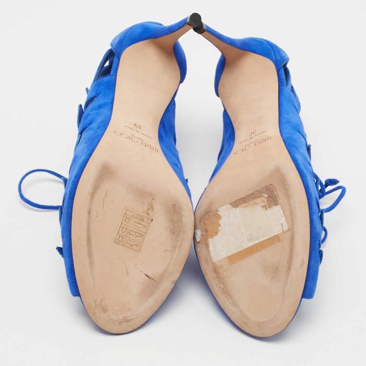 Pre Owned Jimmy Choo Blue Suede Lace Up Keena Sandals Size 39