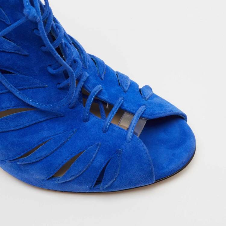 Pre Owned Jimmy Choo Blue Suede Lace Up Keena Sandals Size 39
