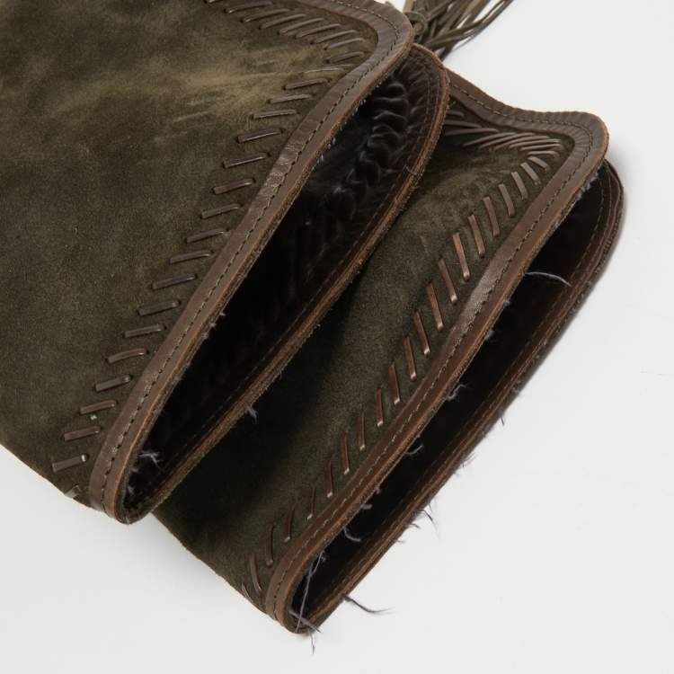 Pre Owned Jimmy Choo Green Suede and  Leather Knee Length Boots Size 38