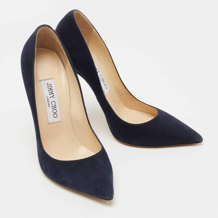 Pre Owned Jimmy Choo Navy Blue Suede Romy Pumps Size 37