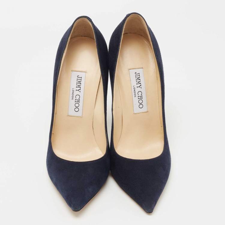 Pre Owned Jimmy Choo Navy Blue Suede Romy Pumps Size 37