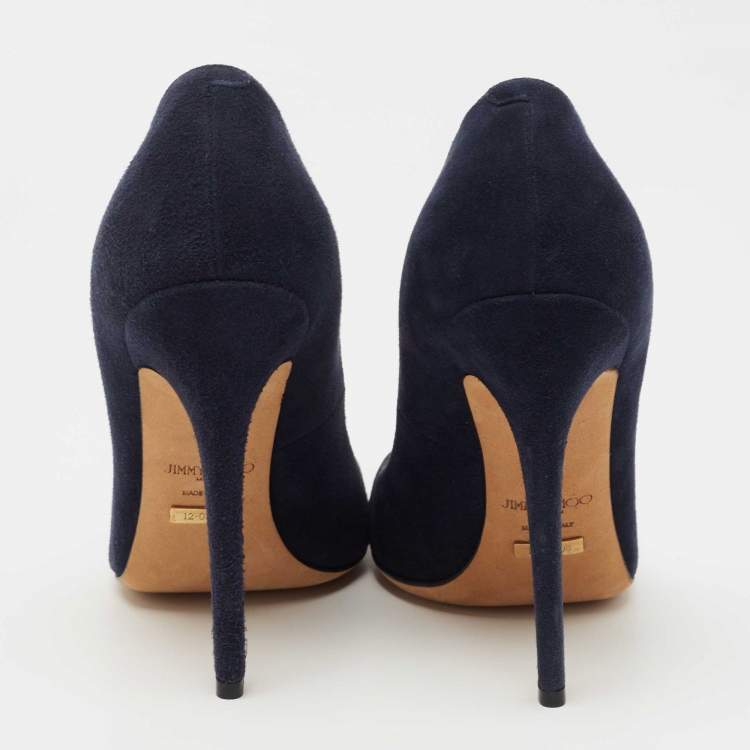 Pre Owned Jimmy Choo Navy Blue Suede Romy Pumps Size 37