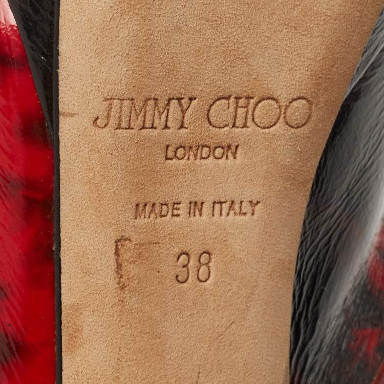 Pre Owned Jimmy Choo Red/Black Texture Leather Slingback Pumps Size 38  