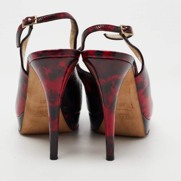 Pre Owned Jimmy Choo Red/Black Texture Leather Slingback Pumps Size 38  
